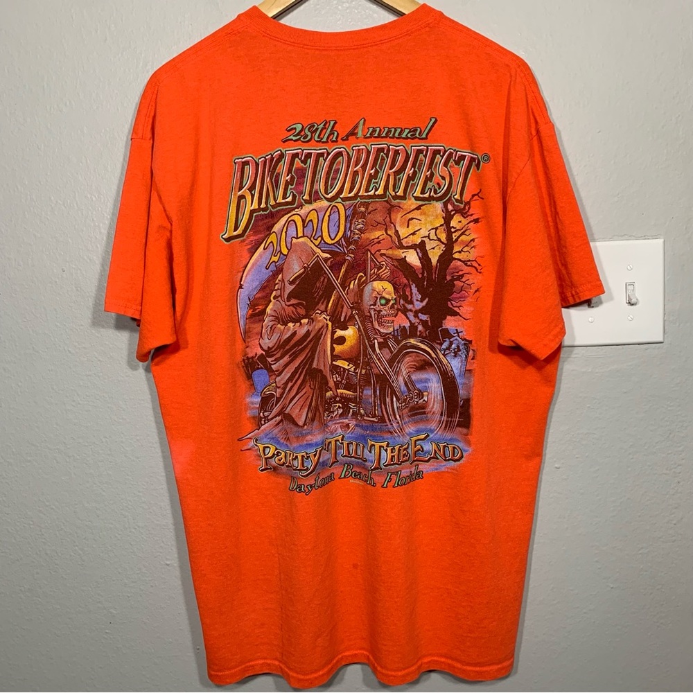 Biketoberfest Grim Reaper‎ Motorcycle Orange Tee XL Biker